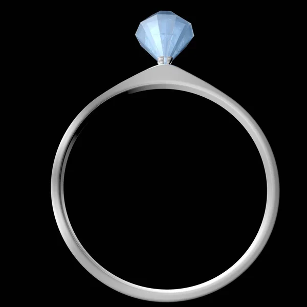 Обручальное кольцо из белого золота с большим голубым бриллиантом — стоковое фото