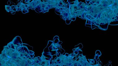 Siyah arka planda mavi renkte duman veya suluboya görünümü ile gazlı hamur. 3D Illustration