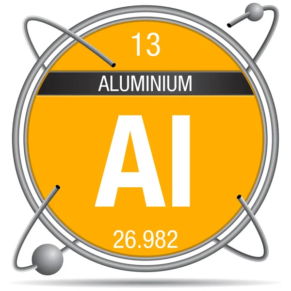 Símbolo Aluminio Dentro Anillo Metal Con Fondo Color Esferas Orbitando — Vector de stock