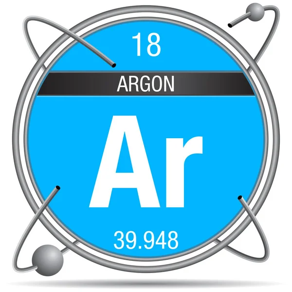 Argon Symbol Einem Metallring Mit Farbigem Hintergrund Und Umkreisenden Kugeln — Stockvektor