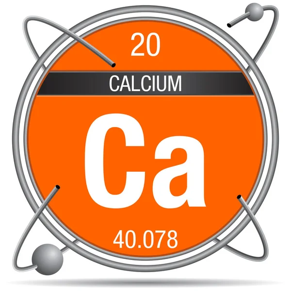Calcium Symbol Metal Ring Colored Background Spheres Orbiting Element Number — Stock Vector