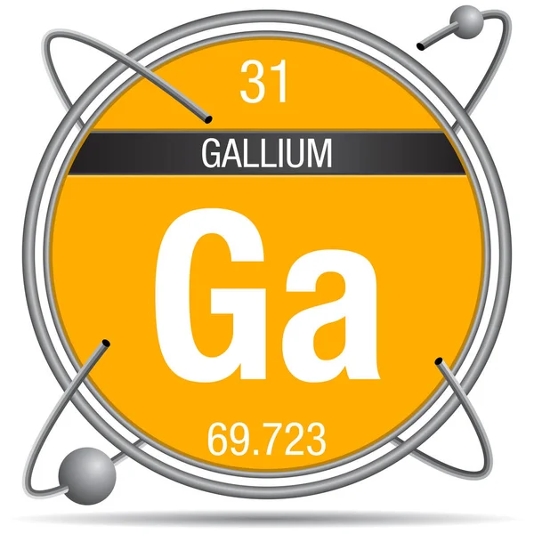 金属环内的胆汁符号 带有彩色背景和环绕的球体 元素周期表第31号 — 图库矢量图片