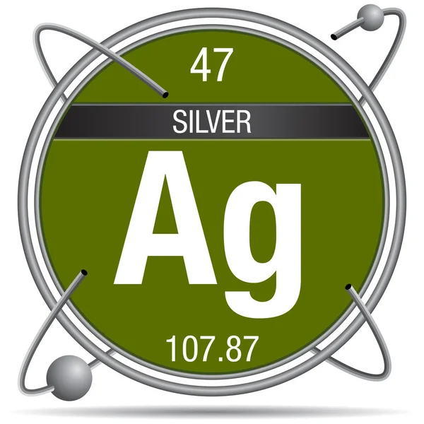 Silbernes Symbol Einem Metallring Mit Farbigem Hintergrund Und Umkreisenden Kugeln — Stockvektor