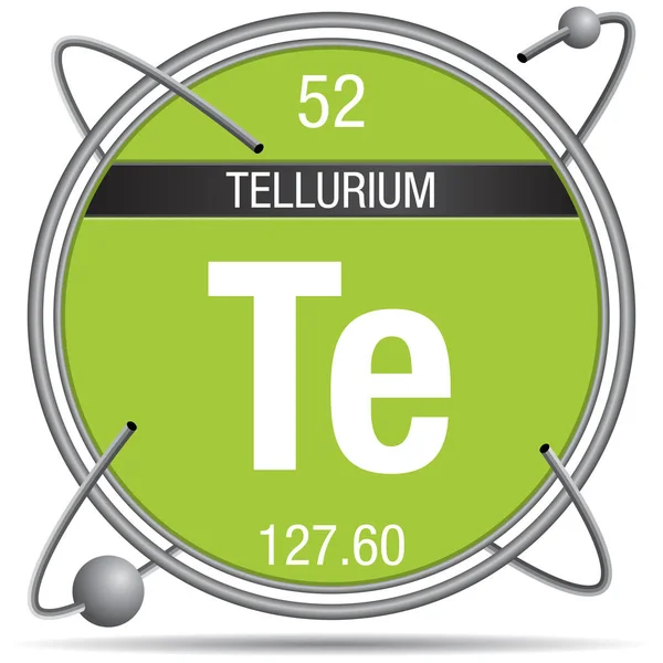 Tellurium Símbolo Dentro Anillo Metal Con Fondo Color Esferas Orbitando — Archivo Imágenes Vectoriales