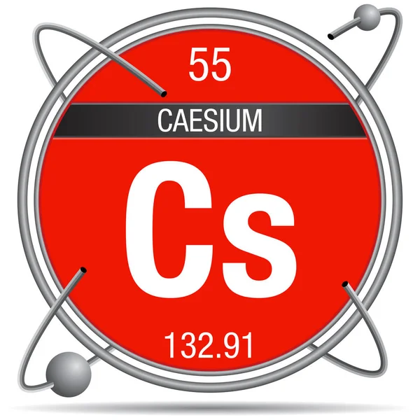 Caesium Symbool Een Metalen Ring Met Gekleurde Achtergrond Bollen Rond — Stockvector