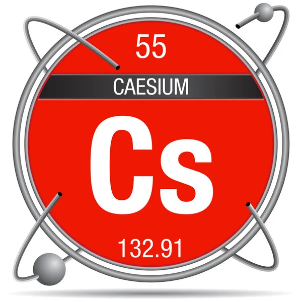 Символ Цезію Всередині Металевого Кільця Кольоровим Фоном Сферами Обертаються Навколо — стоковий вектор