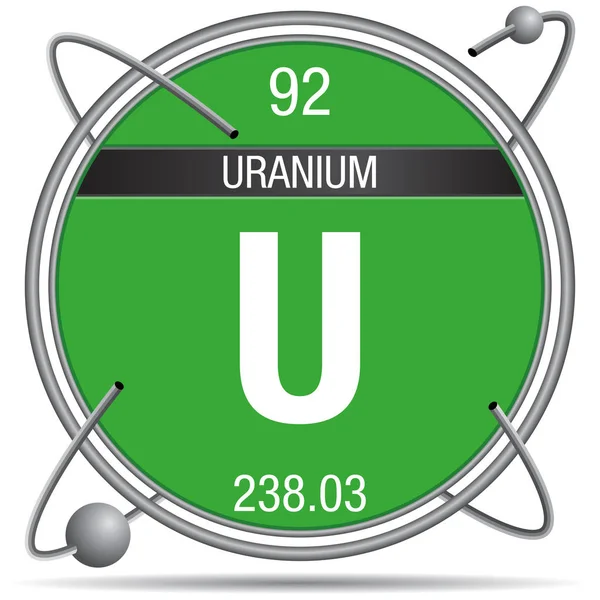 Símbolo Uranio Dentro Anillo Metal Con Fondo Color Esferas Orbitando — Archivo Imágenes Vectoriales