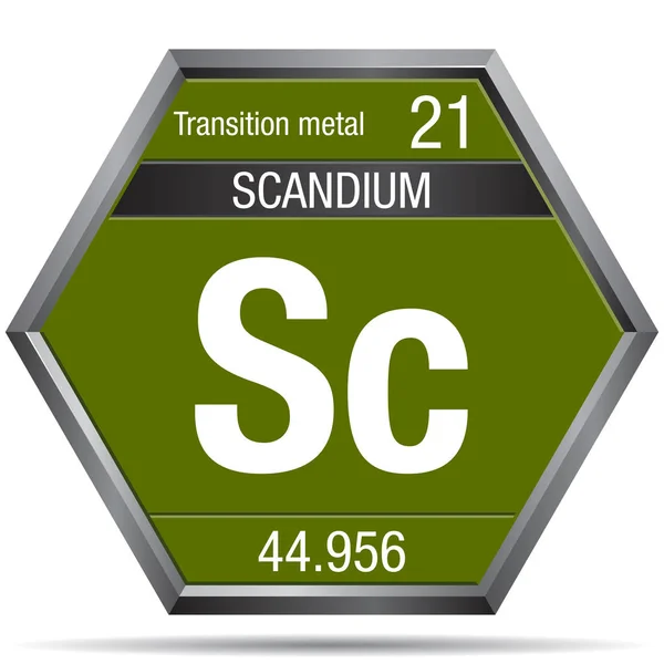 Scandium Symbol Form Hexagon Med Metallisk Ram Beståndsdel Numrerar Det — Stock vektor