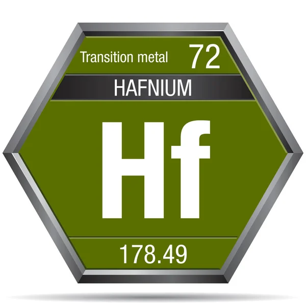 Símbolo Hafnio Forma Hexágono Con Marco Metálico Elemento Número Tabla — Vector de stock