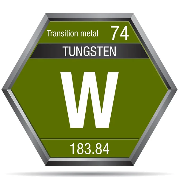 Símbolo Tungsteno Forma Hexágono Con Marco Metálico Elemento Número Tabla — Vector de stock