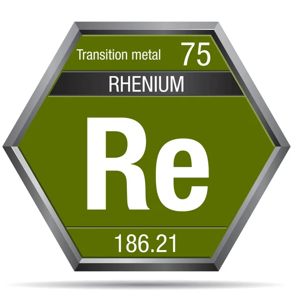Símbolo Renio Forma Hexágono Con Marco Metálico Elemento Número Tabla — Vector de stock