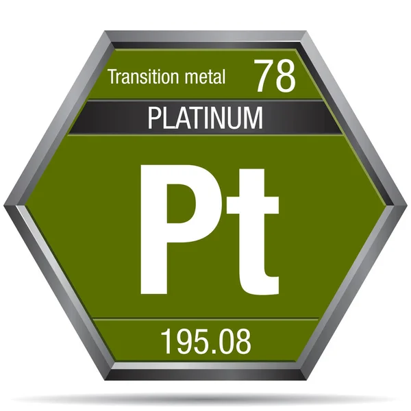 Platina Symbol Form Hexagon Med Metallisk Ram Elementnummer Det Periodiska — Stock vektor