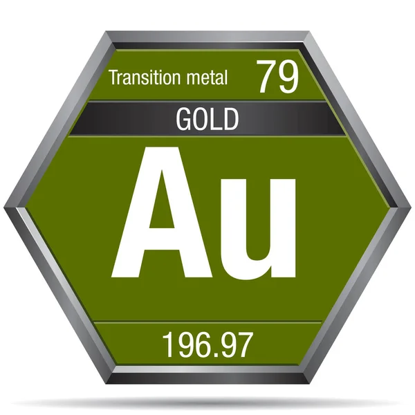 Guld Symbol Form Hexagon Med Metallisk Ram Elementnummer Det Periodiska — Stock vektor