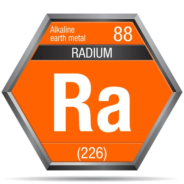 Radium Symbool Vorm Van Een Zeshoek Met Een Metallic Frame — Stockvector