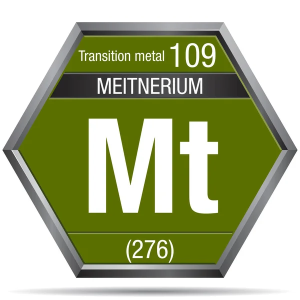 Símbolo Meitnerium Forma Hexágono Con Marco Metálico Elemento Número 109 — Vector de stock