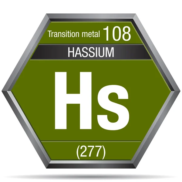 Símbolo Jasium Forma Hexágono Con Marco Metálico Elemento Número 108 — Vector de stock