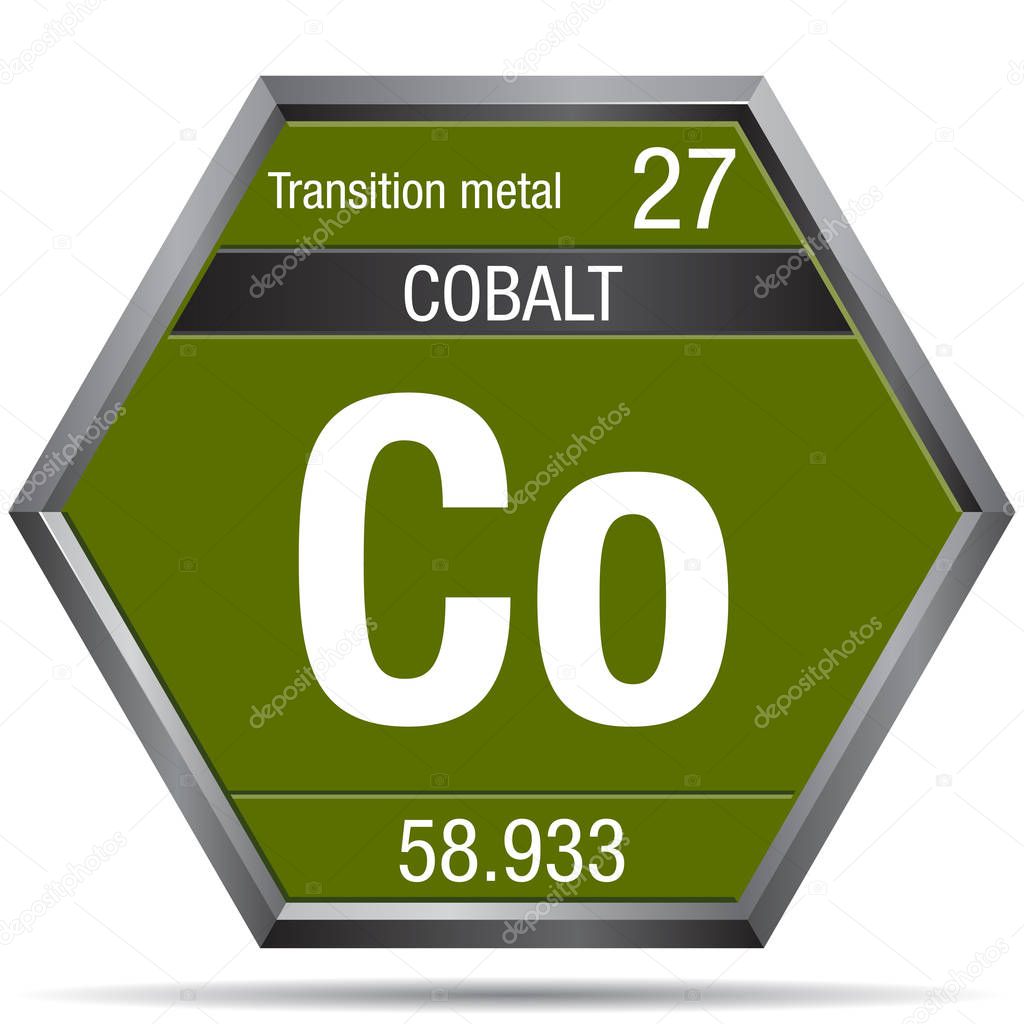 Cobalt symbol in the form of a hexagon with a metallic frame. Element number 27 of the Periodic Table of the Elements - Chemistry
