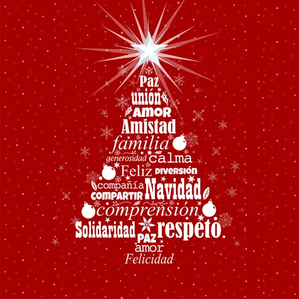 Tarjeta Felicitación Con Palabras Blancas Español Formando Árbol Navidad Con — Vector de stock