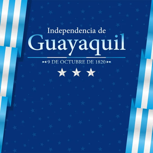 Bağımsızlık De Guayaquil Tebrik Kartı - Guayaquil 'in İspanyolca Bağımsızlığı - Üzerinde mavi ve beyaz bayraklı yıldız desenli koyu mavi arkaplan. Vektör resmi