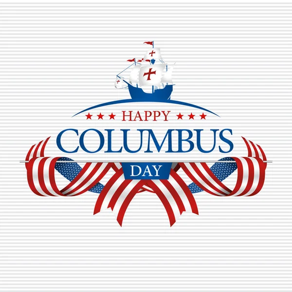 Feliz Día Columbus Tarjeta Felicitación Silueta Carabela Azul Título Adornada — Vector de stock