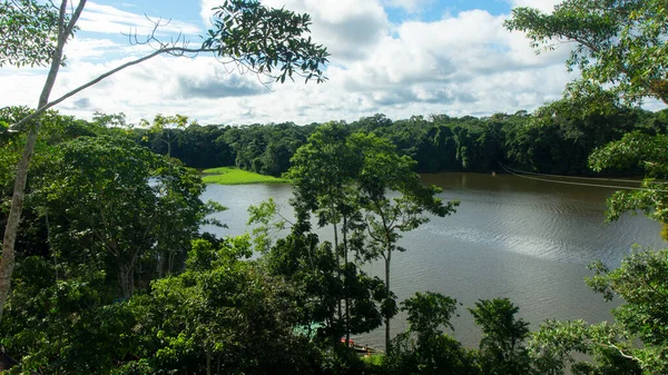 Flygfoto Över Lagunen Perla Park Utkanten Staden Nueva Loja Även — Stockfoto