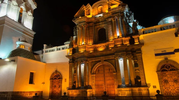 Quito Pichincha Ecuador Július 2018 Éjszakai Kilátás Templom Sagrario Világított — Stock Fotó