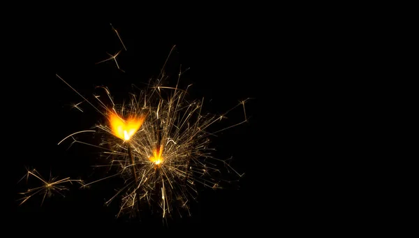 Wick Lit Gunpowder Which Many Sparks Come Out Black Background — Stock Photo, Image
