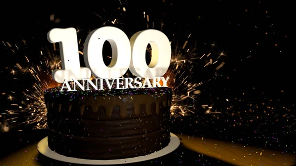 Tarjeta Aniversario 100 Torta Redonda Chocolate Decorada Con Dragees Color —  Fotos de Stock