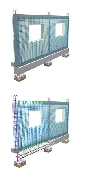 白い背景に金属メッシュで補強された壁の構造の要素を示すグラフィック 3Dイラスト — ストック写真