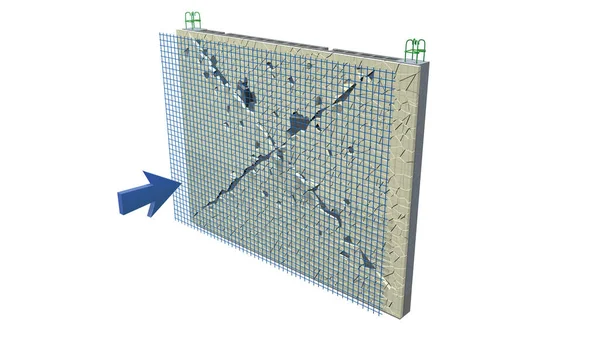Grafická Znázorňující Koncept Jak Posílit Prasklou Stěnu Kovovou Síťovinou Bílém — Stock fotografie