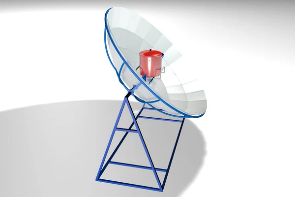 白い背景に赤いポットと青の構造を持つ放蕩ソーラークッカーモデル 3Dイラスト — ストック写真