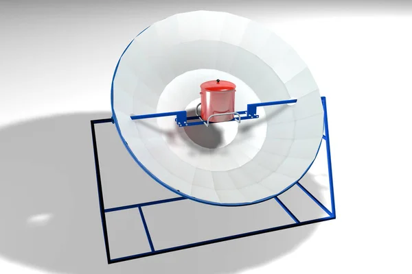 白い背景に赤いポットと青の構造を持つ放蕩ソーラークッカーモデル 3Dイラスト — ストック写真