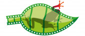Filmová páska ve tvaru zeleného lístku s červenou žábou za negativem promítající její siluetu filtrem