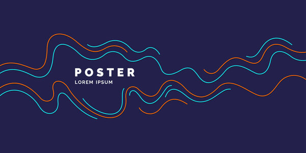Яркий постер с динамическими волнами. Иллюстрация минимальный плоский стиль
