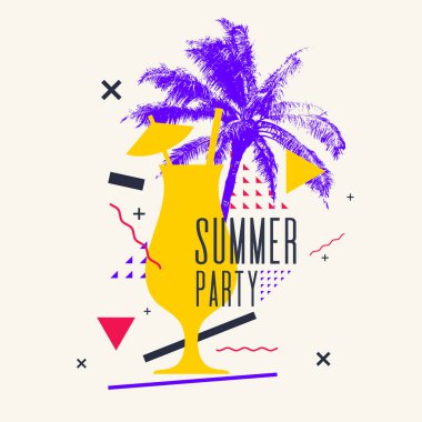 Palmiye ağacı ve geometrik grafik ile modern poster.