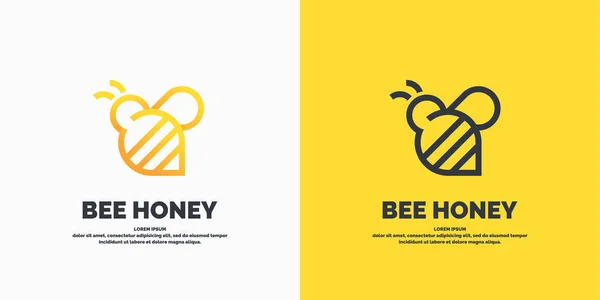 Современные линейные логотипы для пчеловодов. Наклейки на продуктах пасеки. Векторная этикетка для пчелиного меда . — стоковый вектор