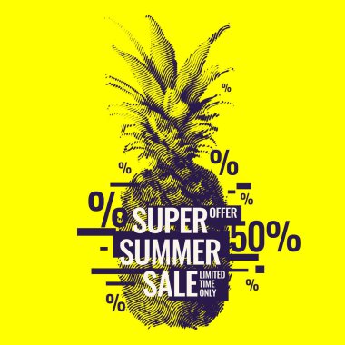 Şık modern poster ananas, yaz satış ile. İndirim için orijinal afiş.