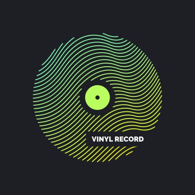 Vinil plağın posteri. Koyu arkaplanda vektör illüstrasyonu