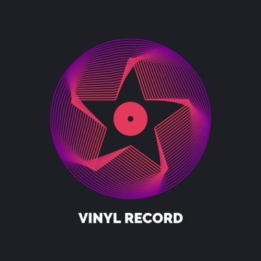 Vinil plağın posteri. Koyu arkaplanda resim müziği.