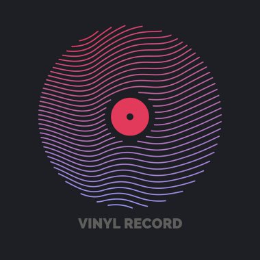 Vinil plağın posteri. Koyu arkaplanda vektör illüstrasyonu