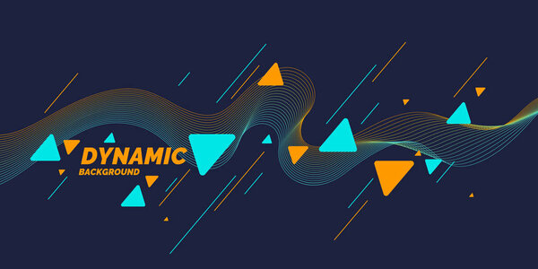 Яркий постер с динамическими волнами. Иллюстрация минимальный плоский стиль
