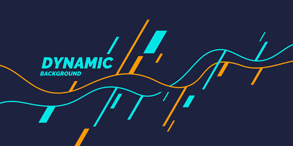 Яркий постер с динамическими волнами. Иллюстрация минимальный плоский стиль
