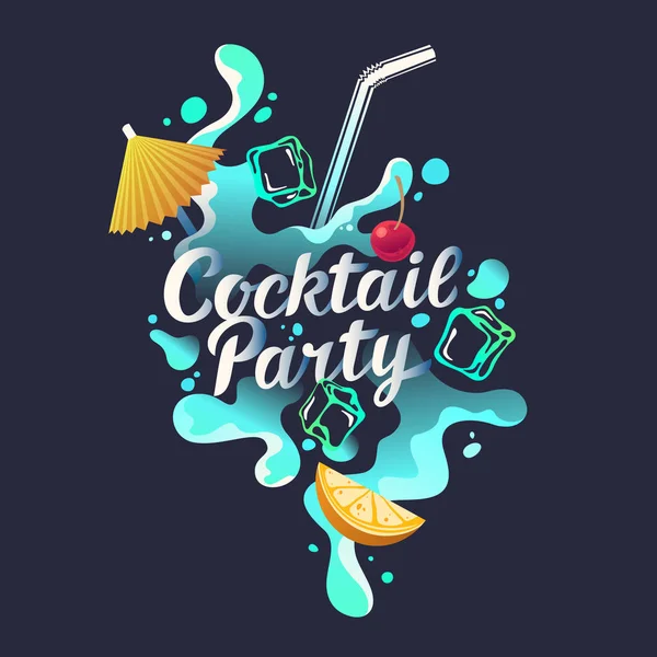 Modern hand drawn lettering label for cocktail party. Handwritten inscriptions for layout and template. — Stock Vector