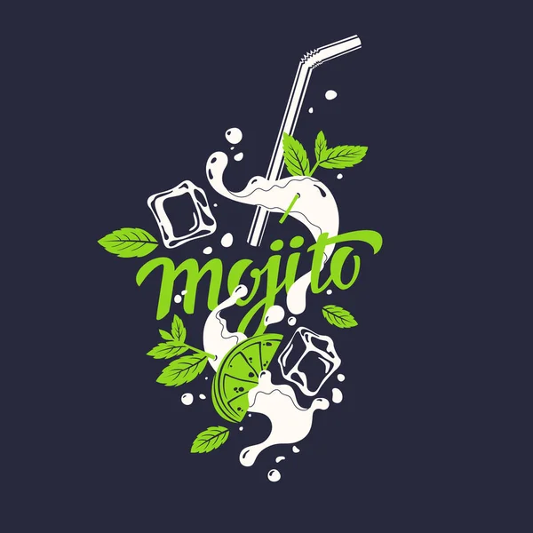 Etichetta moderna disegnata a mano per cocktail alcolici Mojito. Iscrizioni manoscritte per layout e template . — Vettoriale Stock