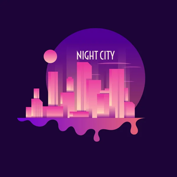 Retro illustration of a night city on dark background. — Stock Vector