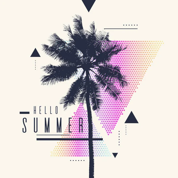 Hallo Sommer. Modernes Plakat mit Palme und geometrischer Grafik. — Stockvektor