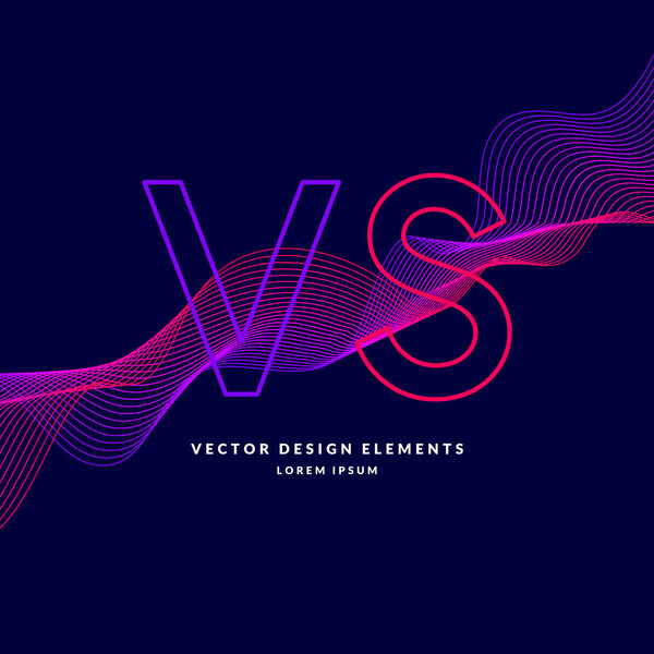 Яркие символы противостояния VS. Векторная иллюстрация на темном фоне
