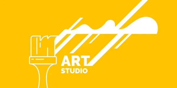 Moderní plakát Art studio. Abstraktní tvary a kartáč na žlutém podkladu. — Stockový vektor