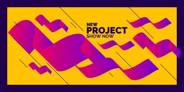 Poster ve arka plan üzerinde renkli dalgalı şekillerle.