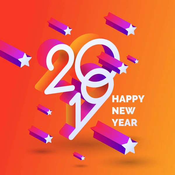 Happy New Year poster 2019. Template with stars of different sizes. — Stock Vector